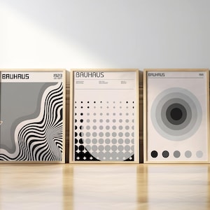 Bauhaus Wooden Set of 3 Prints, Bauhaus Design Print Set, Minimalist Gallery Wall Set