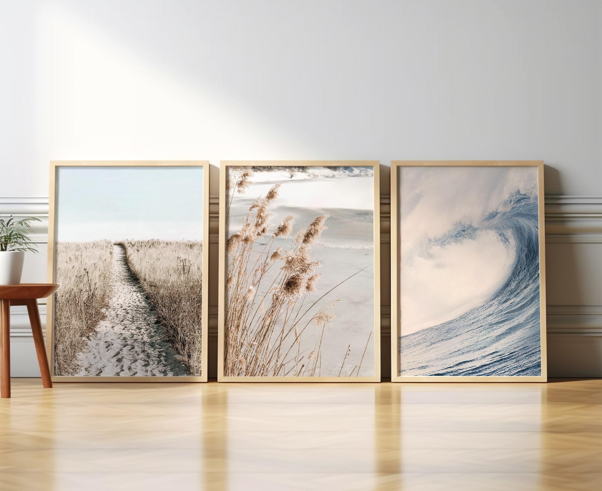 Ocean Wooden Frame Set of 3 Posters Neutral Beach Print Boho Wall Decor ...