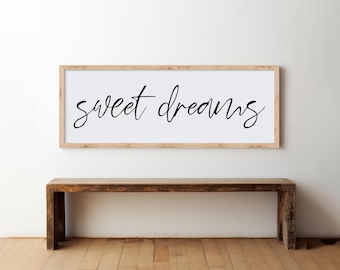Houten bord slaapkamer | Houten bord Sweet Dreams | Slaapkamer wanddecoratie | Bord voor slaapkamer | Houten ingelijst bord | Bord boven bed | Muurkunst slaapkamer