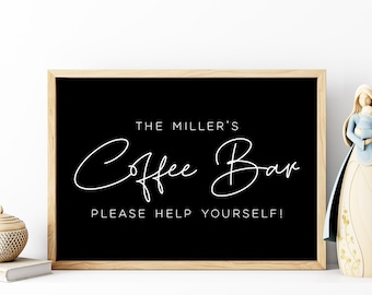 Personalized Coffee Bar Sign, Custom Coffee Station, Wood Sign, Last Name Coffee Sign, Kitchen Wall Decor, Coffee Signs for Kitchen Wall Art