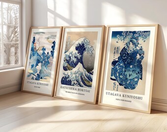 Japanese Prints Set of 3 - Woodblock Art, Japanese Wall Art