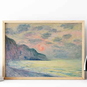 Claude Monet Framed Canvas | Sunset, Foggy Weather, Pourville, Frame Large Wall Art, Green Art, Vintage Art, Minimalist Art, Gift,Wall Decor