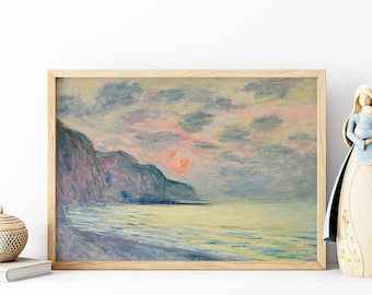 Claude Monet Inramad Canvas | Solnedgång, Dimmigt Väder, Pourville, Stor Väggkonst med Ram, Grön Konst, Vintagekonst, Minimalistisk Konst, Gåva, Väggdekor
