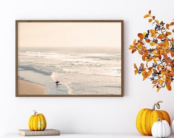 Coastal Surf Wooden Framed Art Minimalist Boho Decor Minimalist Wall Art Beach Photography Surfer Poster Neutral Beach Print Ocean Wall Art