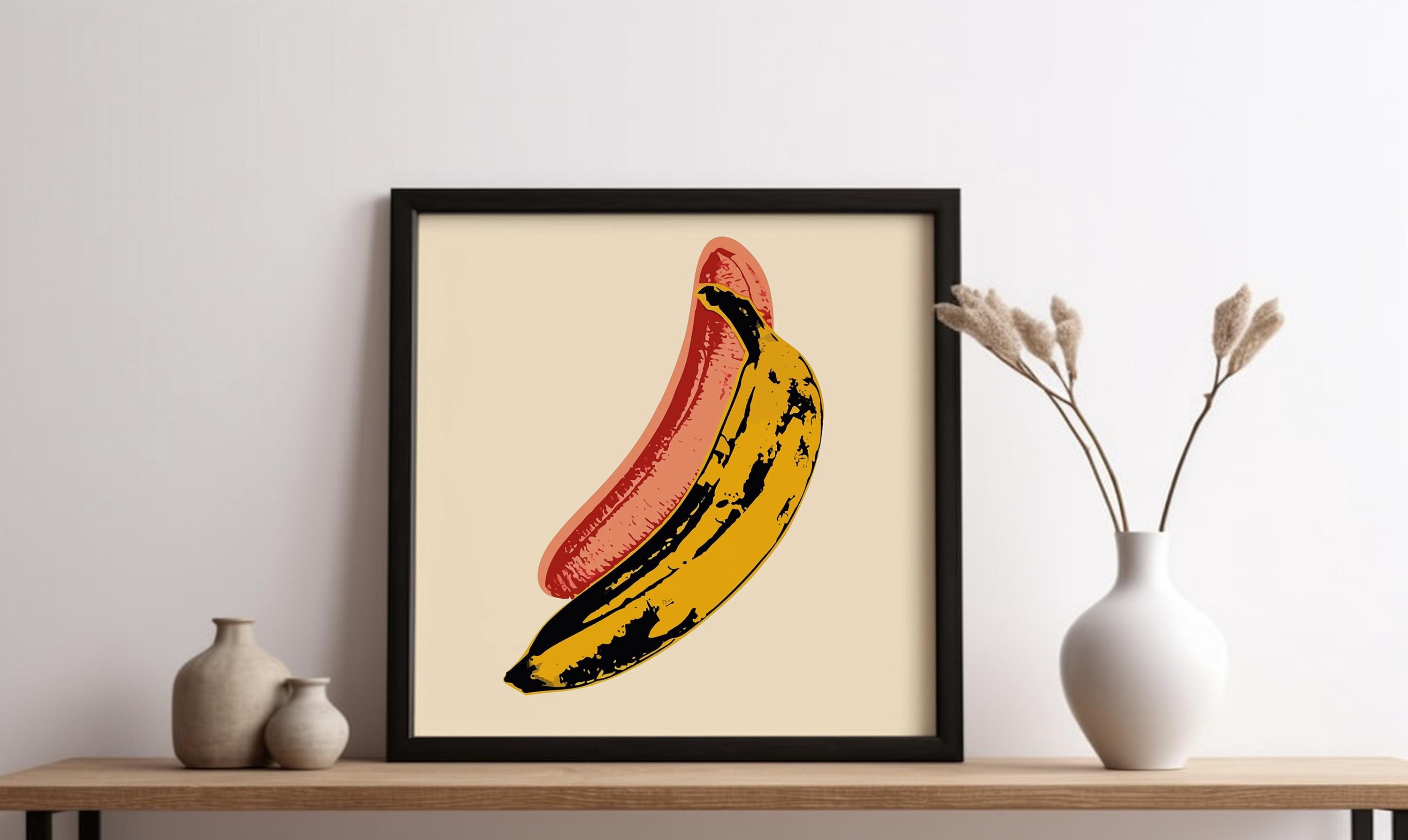 額装済/Banana/ジュールベリ ベルク/インテリア/ポスター/アート Andy Warhol Banana, Wooden Framed Art, Iconic Pop Art Print, Bold