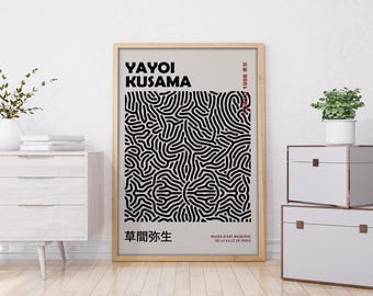 Yayoi Kusama Art Wooden Framed Print, Yayoi Kusama Exhibition, Japanese Art, Kusama Poster, Yayoi Kusama Nets, Black Poster