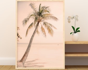 Palm Tree Wooden Framed Art Coastal Decor Tropical Art Print Pastel Beach Wall Art Neutral Decor Tropical Beach Print