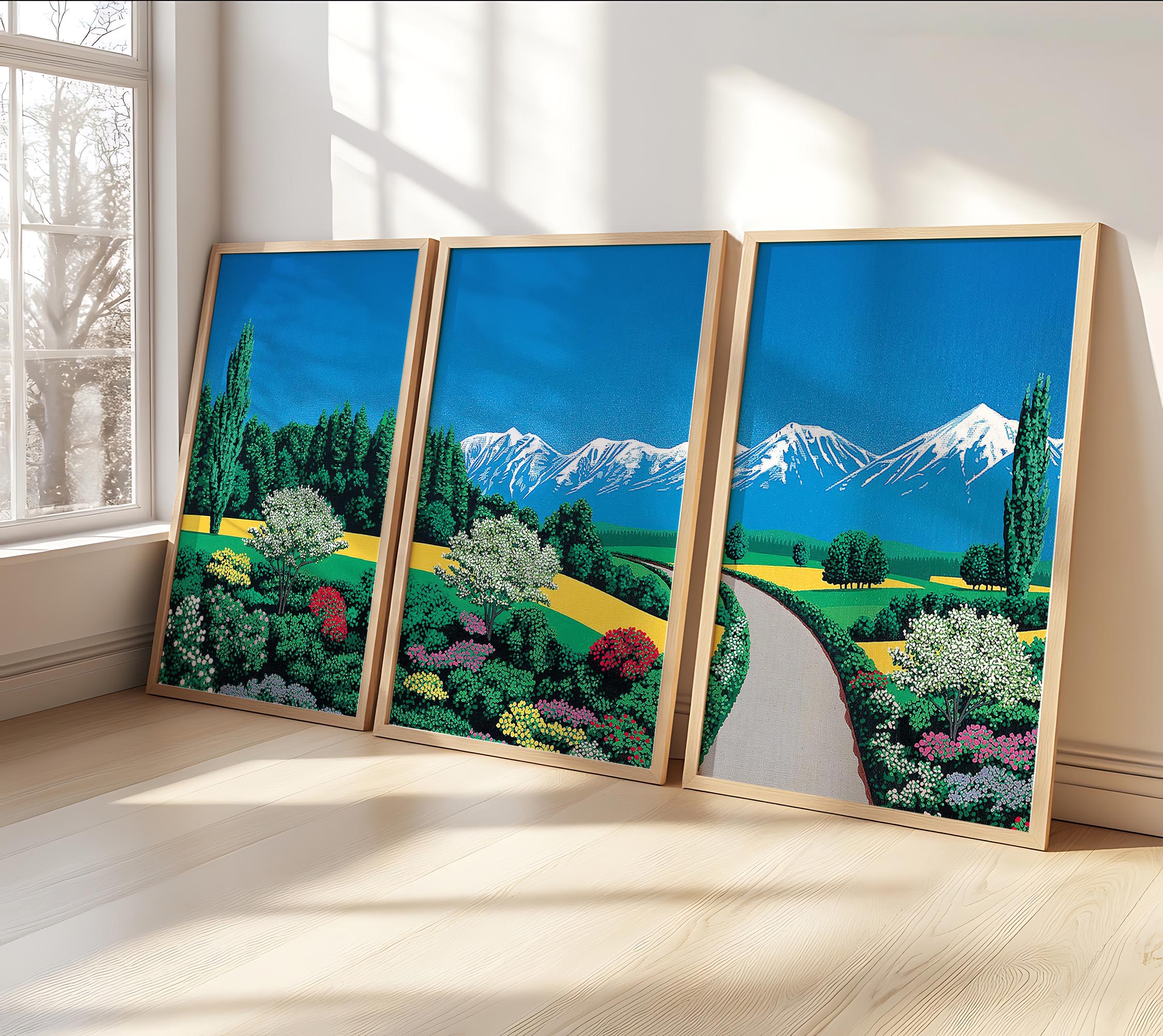 Elv Alps by Hiroshi Nagai Set of 3 , Wooden Framed Art, Japanese