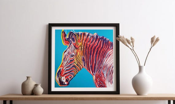 Andy Warhol Zebra Colorful, Wooden Framed Art, Iconic Pop Art