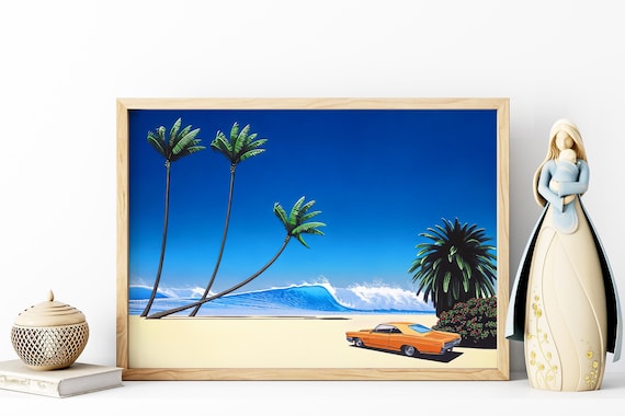 Impender Beach by Hiroshi Nagai, Wooden Framed Art, Japanese Retro