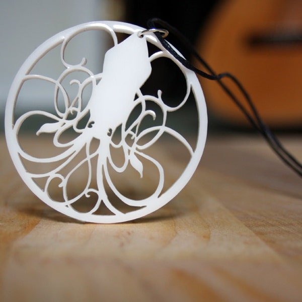White Art Nouveau Squid Necklace