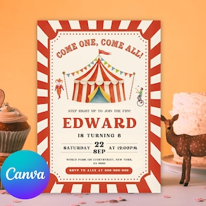 Carnival Birthday Invitation, Editable Circus Carnival Birthday Invite, Canva Template for Kids, Carnival Invitation Party Theme