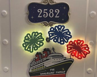Disney Cruise Magnet • Personalized Stateroom Door Magnet • Custom Cruise Ship Magnet • Light Up Fireworks Magnet Set • Disney Door Decor