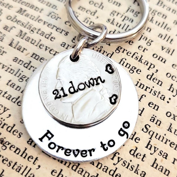 21st Wedding Anniversary Gift 21 Years Down & Forever To Go Key Chain w/ 2003 Nickel Gift for Him or Her Personalized Options