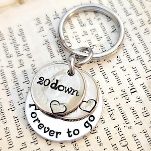 20th Wedding Anniversary 20 Down and Forever To Go Key Chain Heart Stamped 2004 Dimes Gift for Him or Her Personalized Options image 1