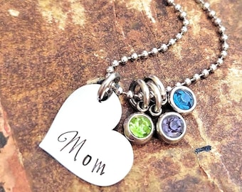 Personalized Birthstone Mom Heart Necklace with Crystals Mother's Day for Mommy Jewelry Dainty Gift