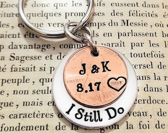 I Still Do Personalized Keychain Anniversary Gift for Husband or Wife, 1950 to 2024 Lucky Penny with Wedding Anniversary Date and Initials