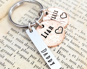 Lucky Penny Keychain Christmas Gift Idea for Dad or Mom, Personalized Key Chain with Kids Names and Birth Years Name Jewelry Mommy Daddy