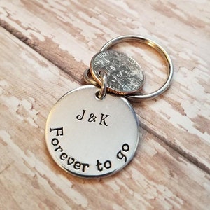 20th Wedding Anniversary 20 Down and Forever To Go Key Chain Heart Stamped 2004 Dimes Gift for Him or Her Personalized Options image 8