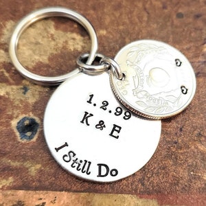 I Still Do 25th Wedding Anniversary Lucky 1999 Quarter Key Chain 25 Years Gift for Him or Her Couples with Personalized Options image 1