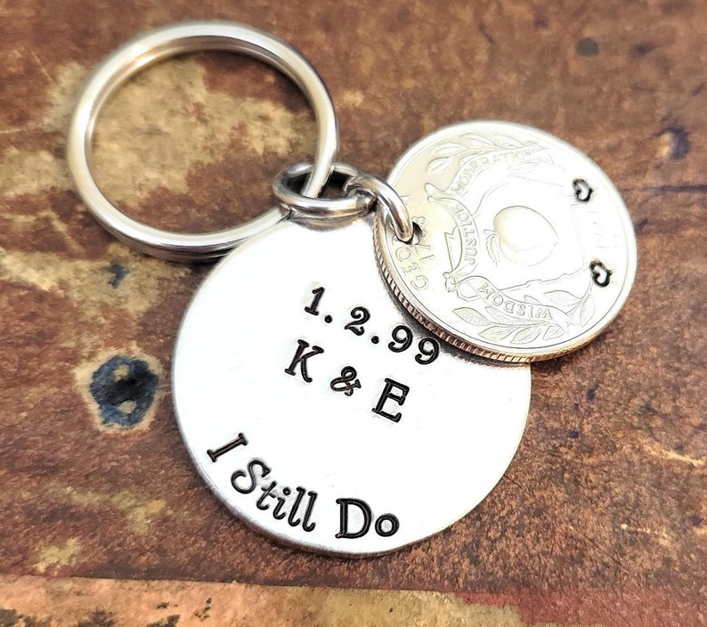 I Still Do 25th Wedding Anniversary Lucky 1999 Quarter Key Chain 25 Years Gift for Him or Her Couples with Personalized Options image 1