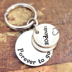 20th Wedding Anniversary 20 Down and Forever To Go Key Chain Heart Stamped 2004 Dimes Gift for Him or Her Personalized Options image 4