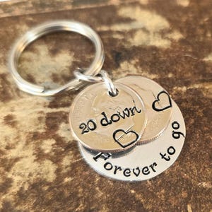 20th Wedding Anniversary, 20 Down and Forever To Go, Key Chain Heart Stamped, 2006 Dimes, Gift for Him, Gift for Her, Personalized Options