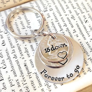 15th Anniversary Gift, 15 Years Down and Forever To Go, 2010 Dime and Nickel Key Chain, Gift for Man, Gift for Woman, Wedding Date, Couple
