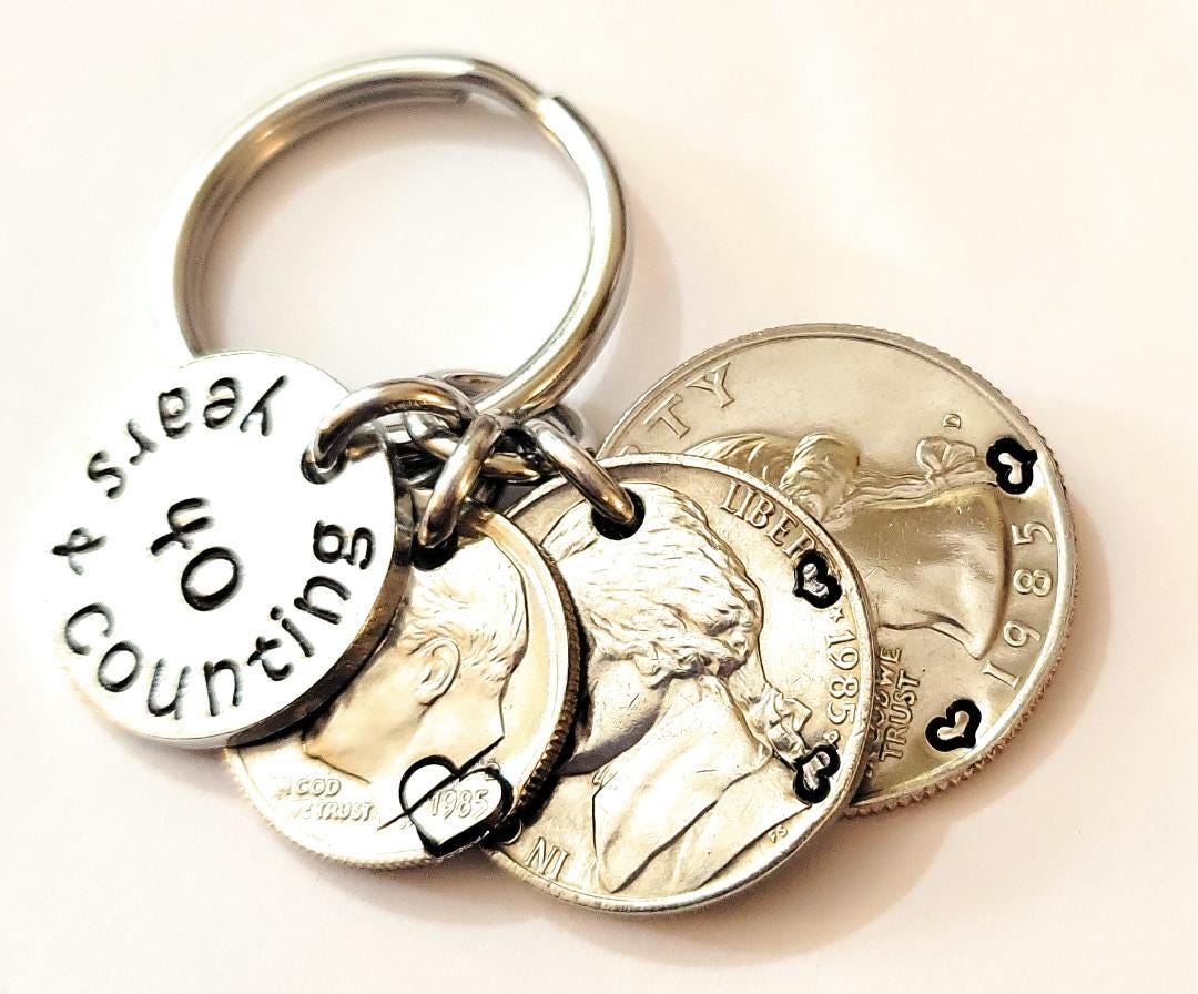 40 Years & Counting, 40th Wedding Anniversary Key Chain, Heart Stamped ...