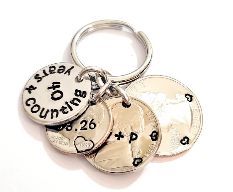 40 Years & Counting, 40th Wedding Anniversary Key Chain, Heart Stamped ...