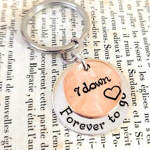 7th Wedding Anniversary Gift, 7 Year Down and Forever To Go Key Chain, Copper Anniversary Gift, 2019 Lucky Penny w/ Personalized Options