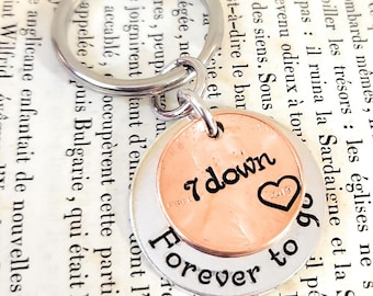 7th Wedding Anniversary Gift, 7 Year Down and Forever To Go Key Chain, Copper Anniversary Gift, 2019 Lucky Penny w/ Personalized Options
