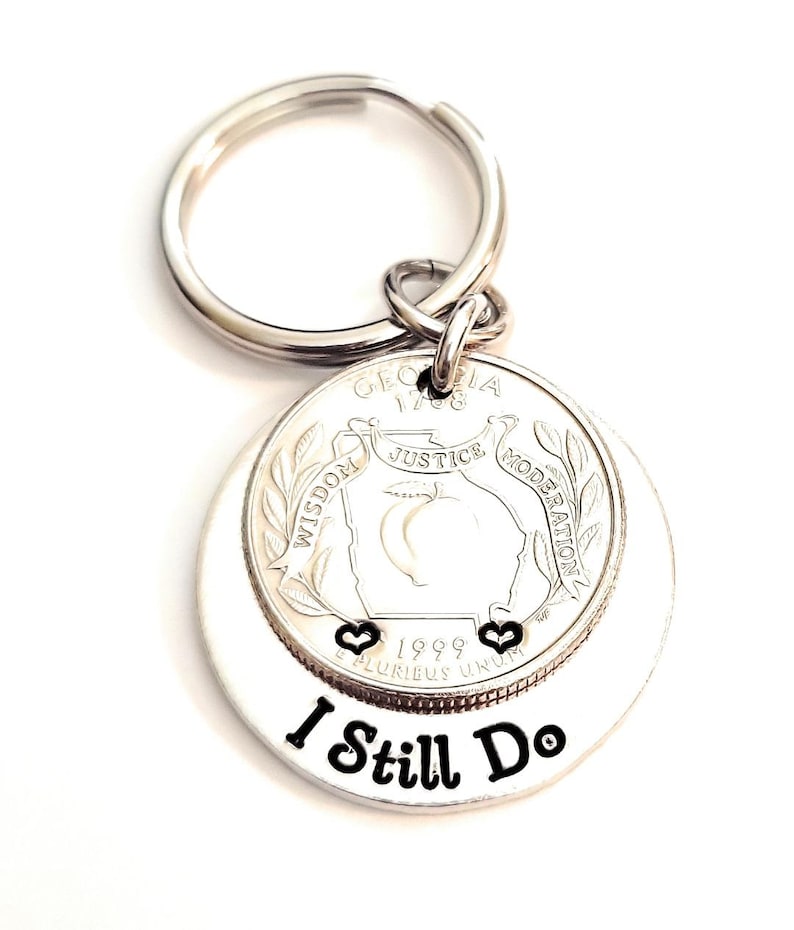 I Still Do 25th Wedding Anniversary Lucky 1999 Quarter Key Chain 25 Years Gift for Him or Her Couples with Personalized Options image 2