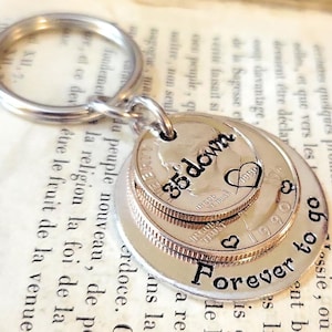 35th Anniversary Gift, 35 Years Down and Forever To Go, 1990 Quarter Dime, Key Chain for Him or Her, Anniversary Gift for Him, Gift for Her