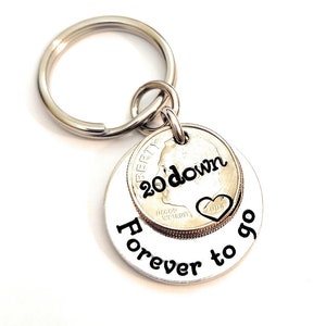 20th Wedding Anniversary 20 Down and Forever To Go Key Chain Heart Stamped 2004 Dimes Gift for Him or Her Personalized Options image 3