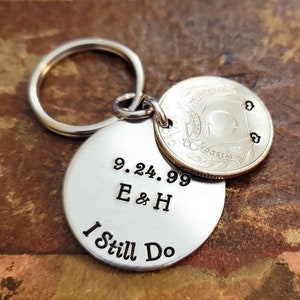 I Still Do 25th Wedding Anniversary Lucky 1999 Quarter Key Chain 25 Years Gift for Him or Her Couples with Personalized Options image 6