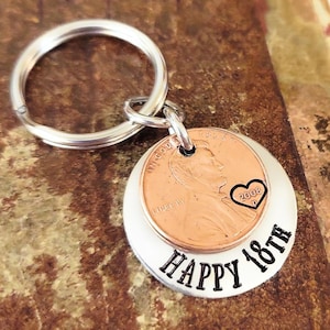 HAPPY 18th Birthday, Copper Lucky 2008 (Birth Year) Penny, Custom Key Chain, Gift For Teenager, Personalized Options