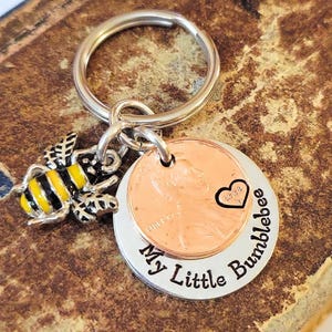 My Little Bumblebee Key Chain w/ Birth Year Lucky Copper Penny Keychain Personalized Options 1950 - 2025 Pennies Available w/ New Bee Charm
