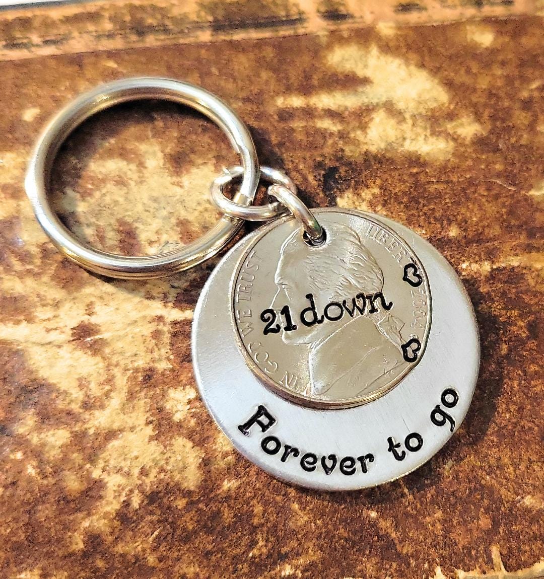 21st Wedding Anniversary Gift 21 Years Down Forever to Go Key Chain W