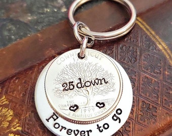 25th Wedding Anniversary 25 Years Down and Forever To Go with a 1999 Quarter Gift for Him or Her Personalized Options