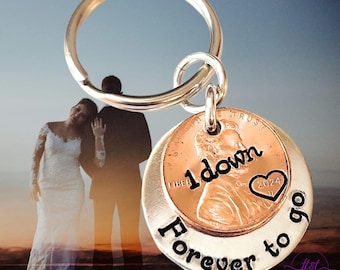 1st Wedding Anniversary, Key Chain 1 Down Forever To Go Silver and Copper Gift for Spouse Keepsake Personalized Love 2024 Penny Personalized