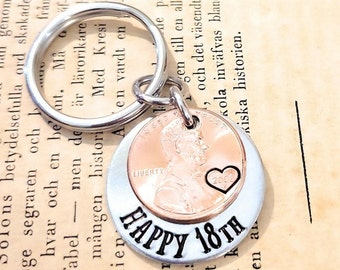 HAPPY 18th Birthday with a Copper Lucky 2006 Penny Key Chain / Perfect Teenager Gift For with Personalized Options