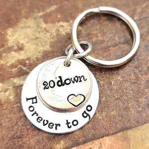 20th Wedding Anniversary 20 Down and Forever To Go Key Chain Heart Stamped 2004 Dimes Gift for Him or Her Personalized Options image 2