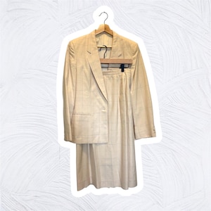 Women’s Vintage Regent Clothes Cream Pastel Windowpane Skirt Suit, Size 12