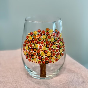 Fall Tree Inspired Wine Glass - Unique Tree and Leaves Design, Stemmed or Stemless, Hand Painted