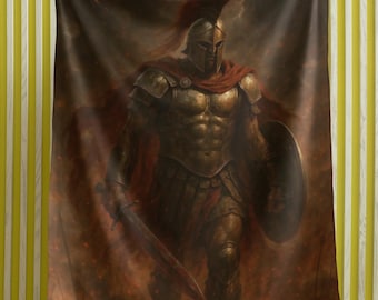 Ares Blanket Greek God of War Velveteen Plush Throw Mythology Warrior Art Blanket Dark Spartan Decor Gift for Greek Myth and Fantasy Lovers