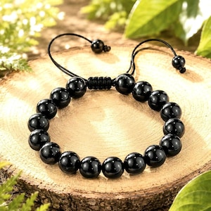 Black Obsidian Bracelet 10mm Natural Stone Beads | Adjustable Bracelet for Men & Women | Protection Crystal Jewellery | Gift for Him or Her