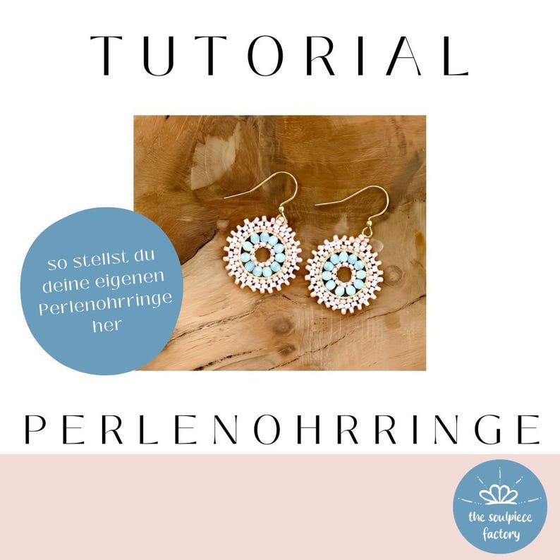 May include: A tutorial on how to make beaded earrings. The image shows two pairs of earrings with a light blue centre and white and gold beads. The text "so stellst du deine eigenen Perlenohrringe her" is visible in the image.
