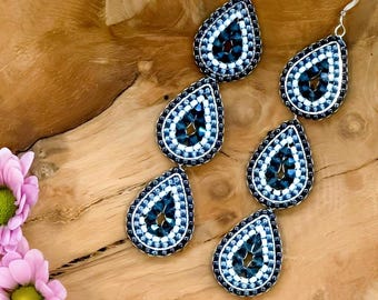 Long earrings in various colors in boho style - hand-threaded, Myjuki, glass cut, Swarovski pearls, boho, thread earrings