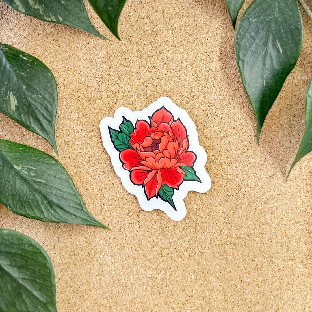 Peony Sticker, Waterproof Sticker, Laptop Sticker, Water Bottle Sticker ...